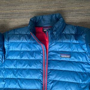 Patagonia men’s L Puffer Jacket in Blue and Orange Red EUC